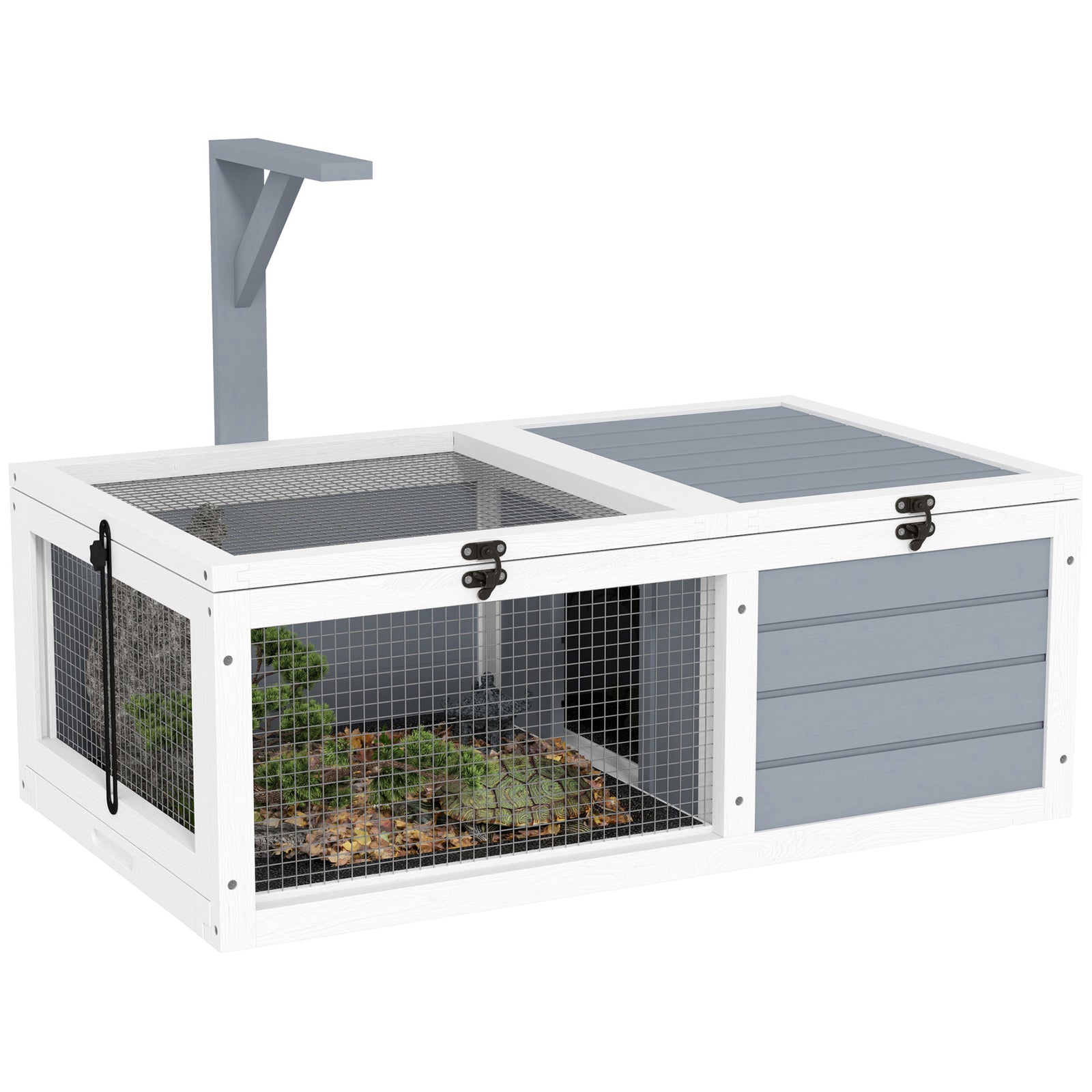 Pawhut Tortoise Enclosure W/ Run, Lamp Holder, Pull Out Trays, Hideaway