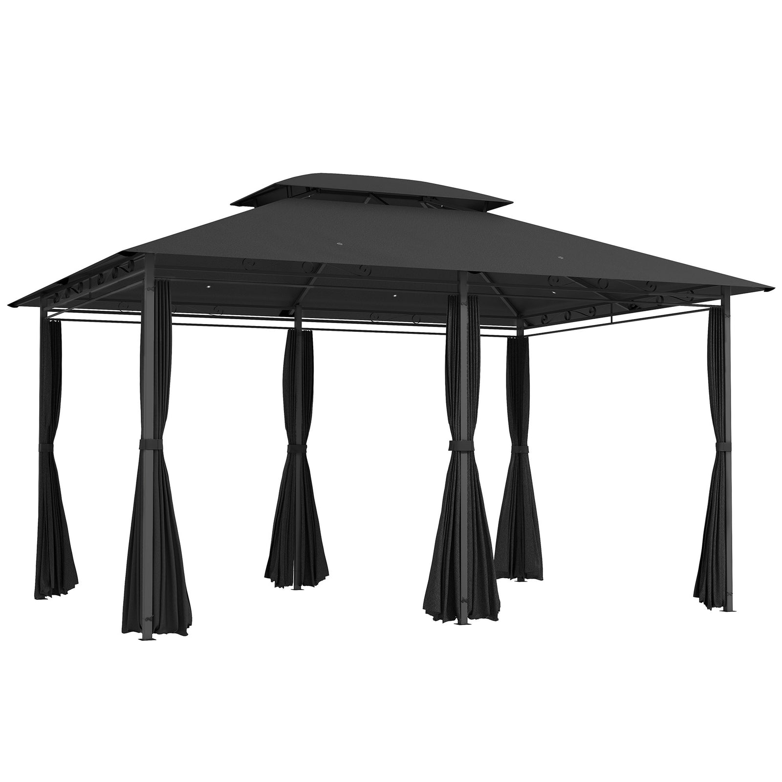 4m X 3(m) Outdoor 2-tier Steel Frame Gazebo W/ Curtains