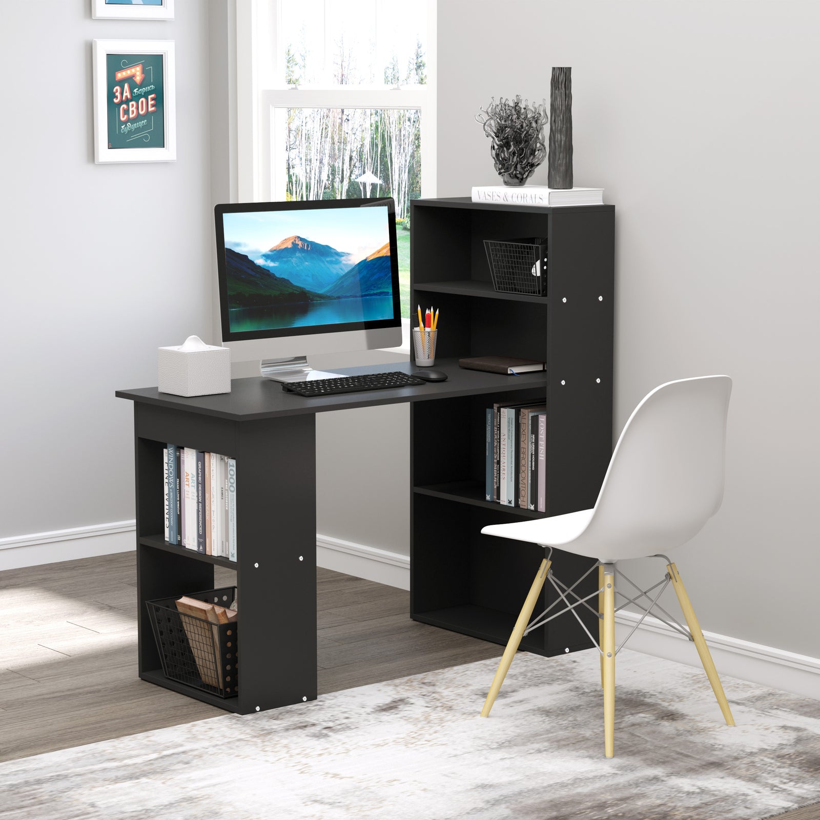 120cm Modern Computer Desk Bookshelf Writing Table | Black