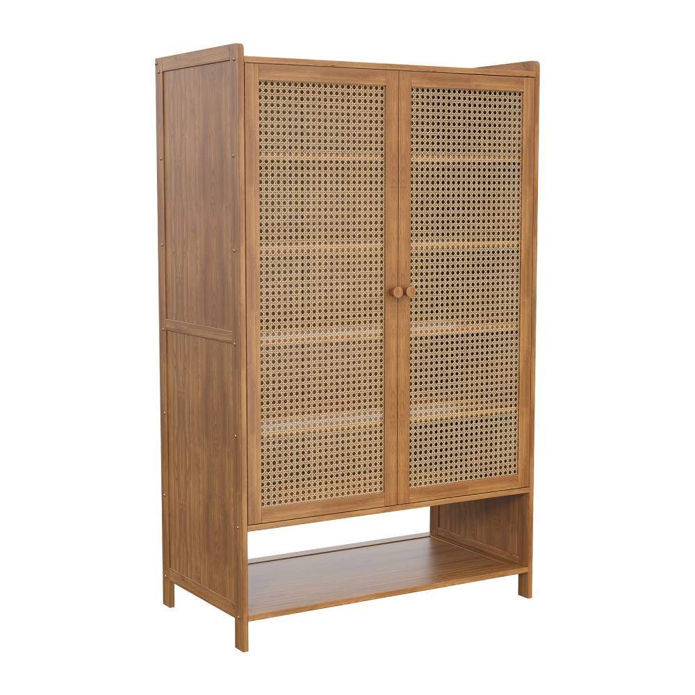 Natural Bamboo Shoe Cabinet – 2-door Rattan-style Storage Unit With 6 Shelves For Organized And Stylish Entryways