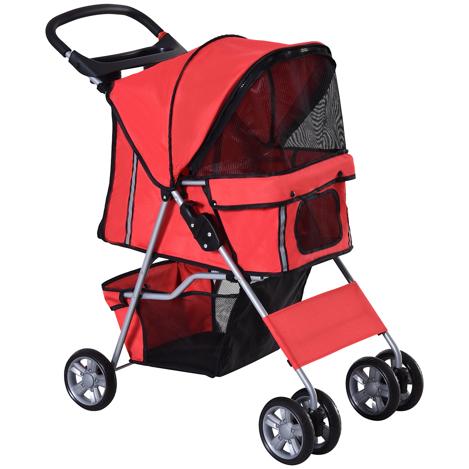 Pet Stroller Carrier Foldable Deluxe Jogger Walk Travel Dog Cat | Red