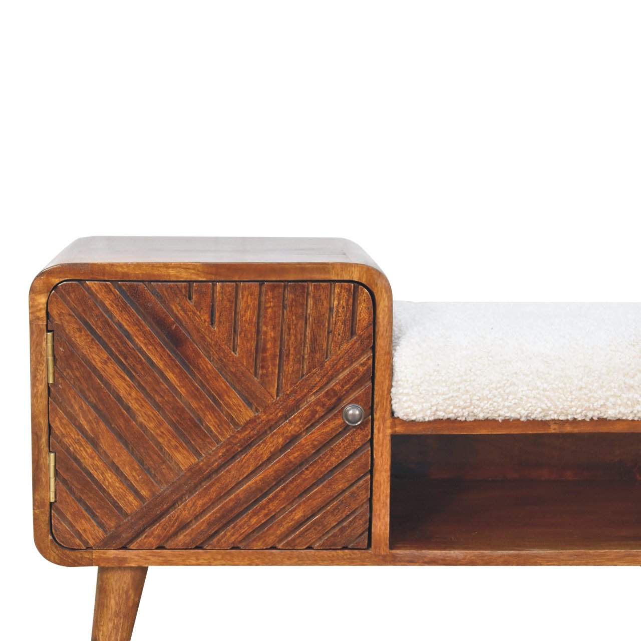 Solid Mango Wood Boucle Carved Chestnut Telephone Table