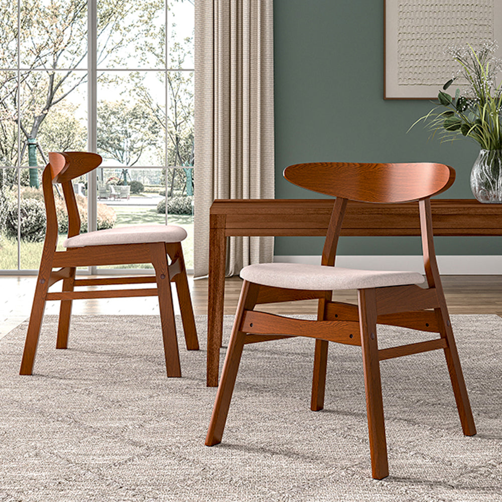 Set of 2 Linen Upholstered Dining Chair With Wooden Frame Modern Accent Chair