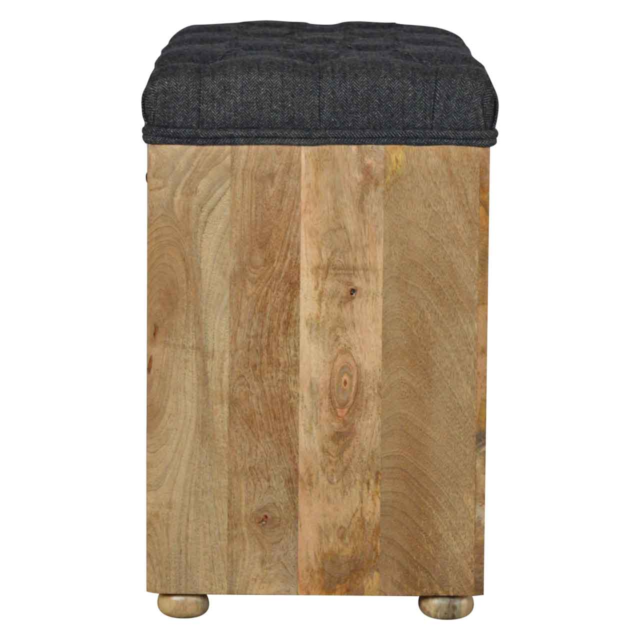 Solid Wood Black Tweed 1 Drawer Bench