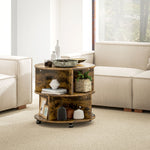 2 Tier Round Coffee Table With Shelves | Brown