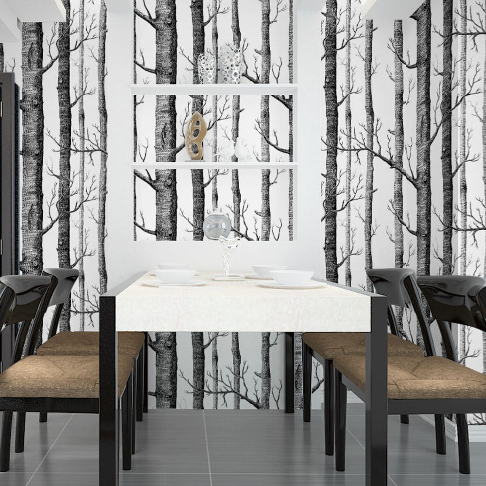 Removable Fabric Birch Tree Wallpaper Roll
