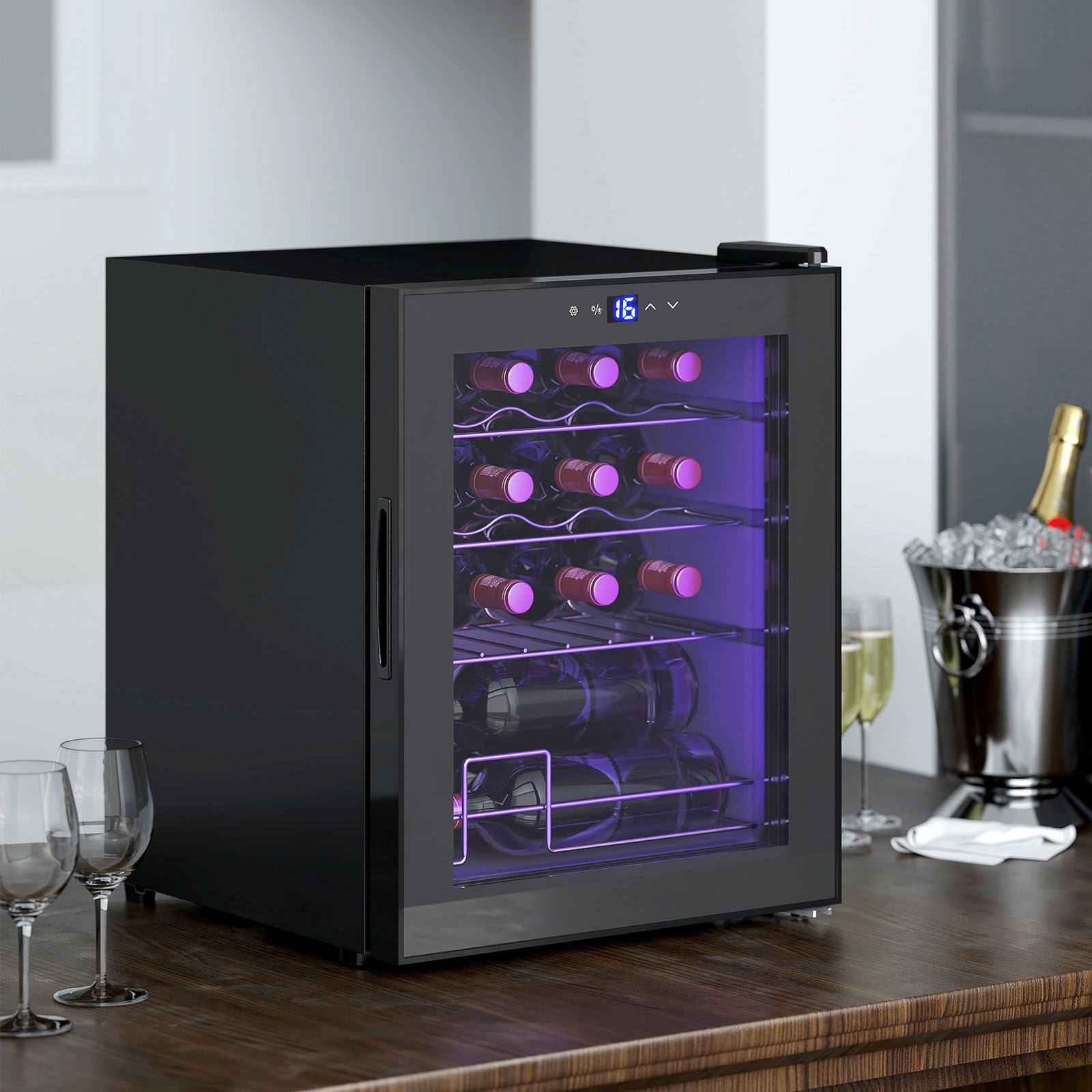 16 Bottle Wine Cooler With Adjustable Temperature Control, Black
