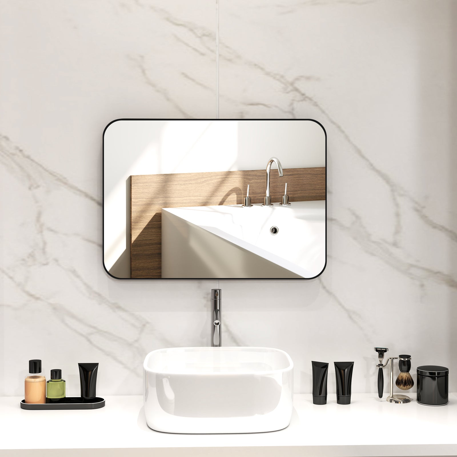 Rectangle Mirror, Wall Mirror With Steel Frame For Bathroom | Small | Black