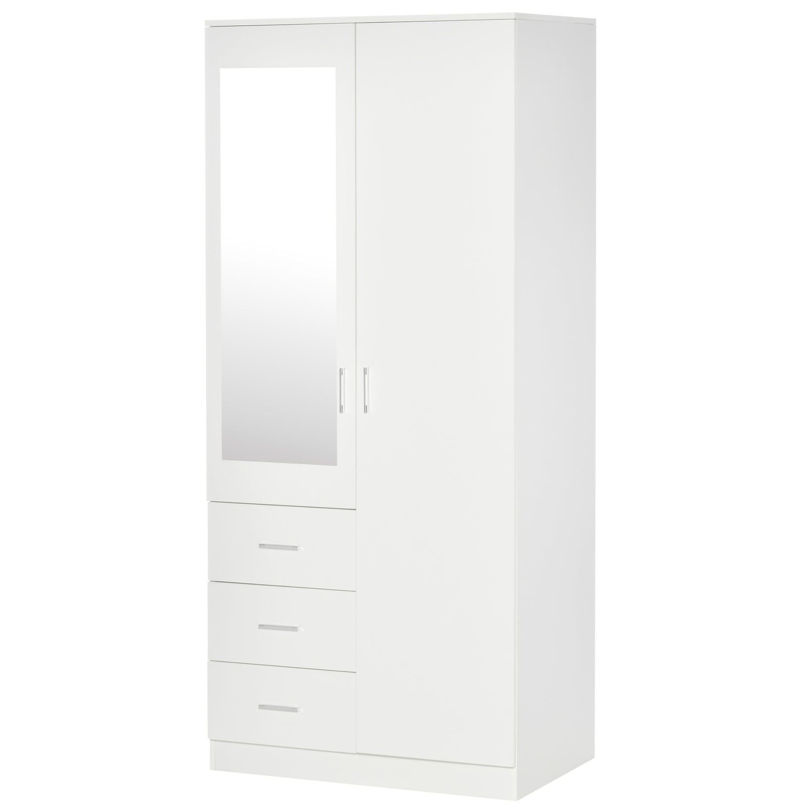 2-door Wardrobe W/ Adjustable Shelf 3 Drawers For Bedroom