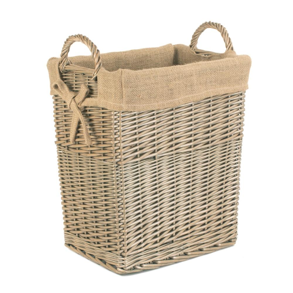Wicker Small Rectangular Hessian Lined Log Basket