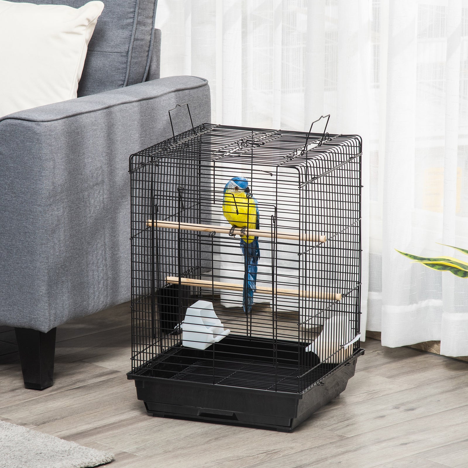 59cm Bird Cage With Openable Top, Stand, Tray, Handles, Feeding Bowls