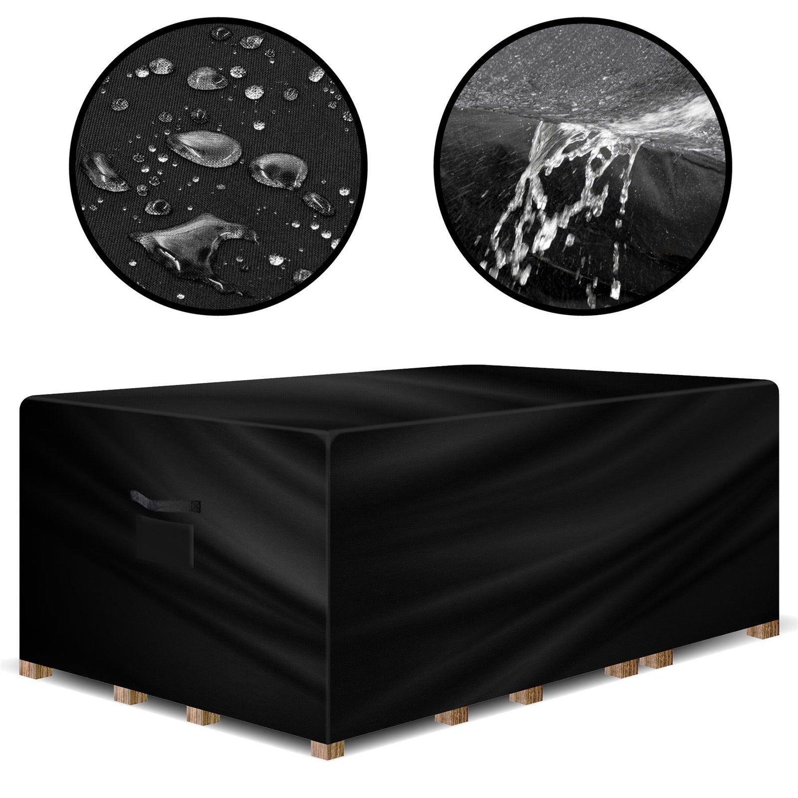Rectangular Outdoor Patio Waterproof Garden Furniture Cover, Weatherproof Rattan Sofa Protector | 280 x 204 x 106cm | Black