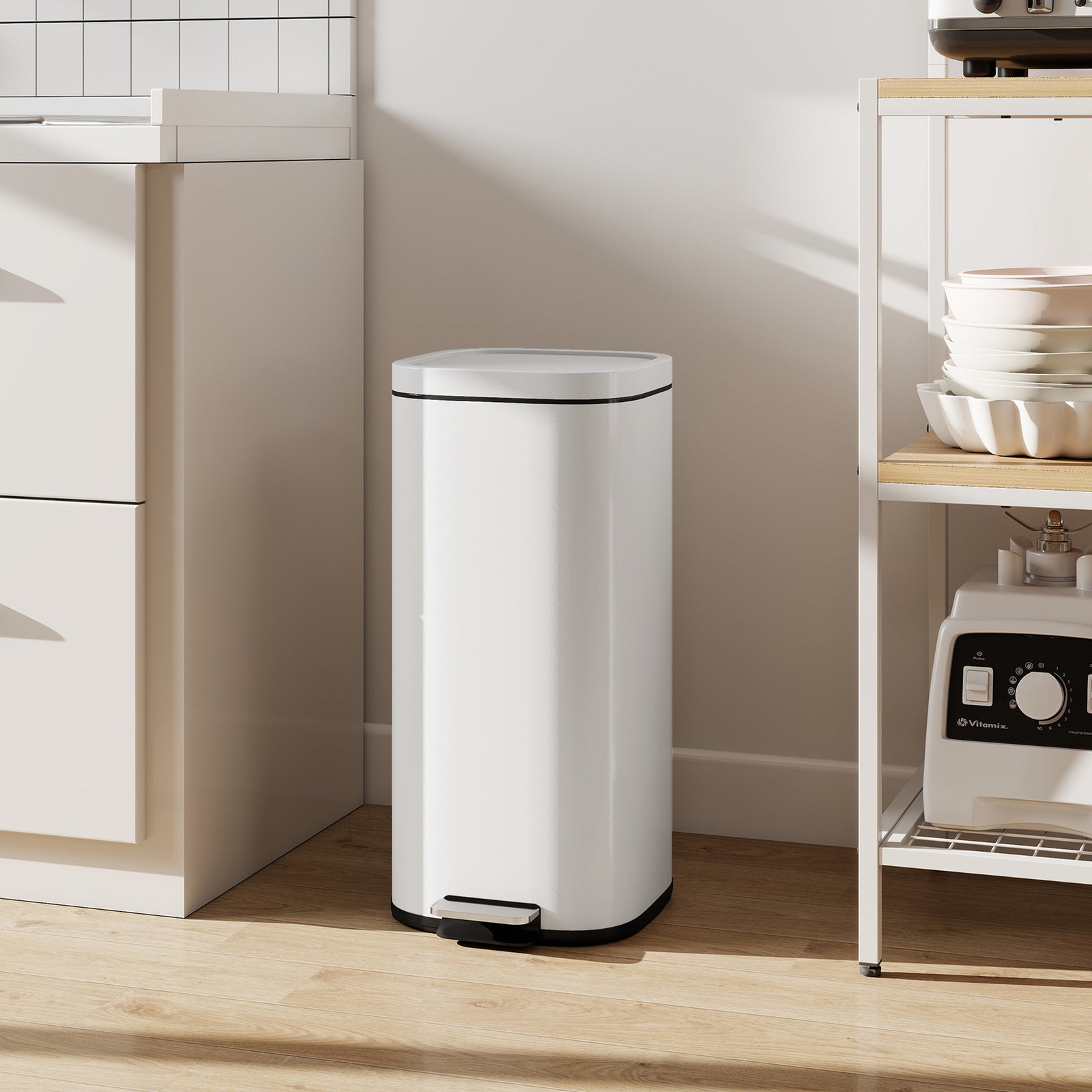 30l Kitchen Bin, Pedal Bin With Lid, Removable Inner Bucket | Cream