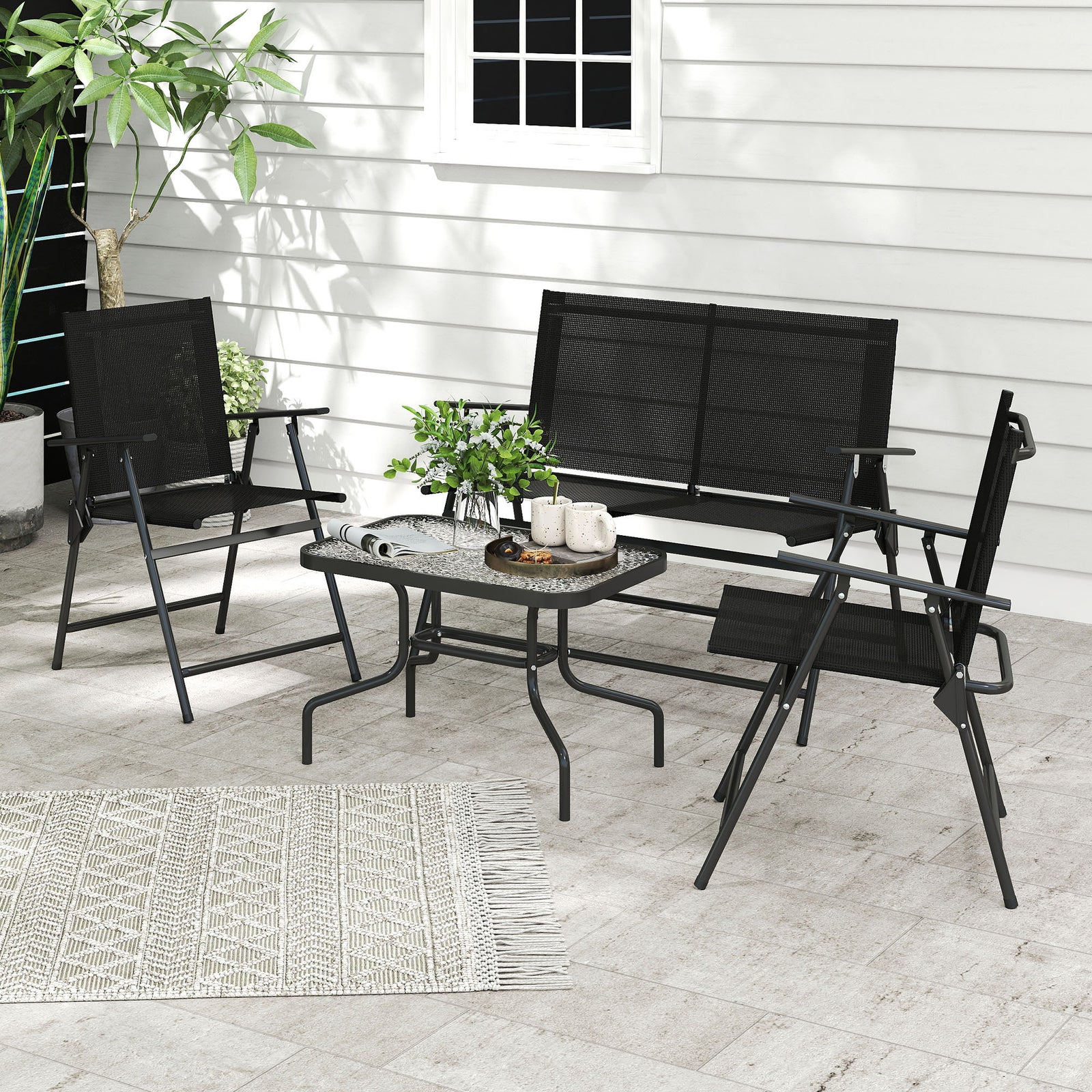 Black 4-piece Patio Set With Mesh Seats
