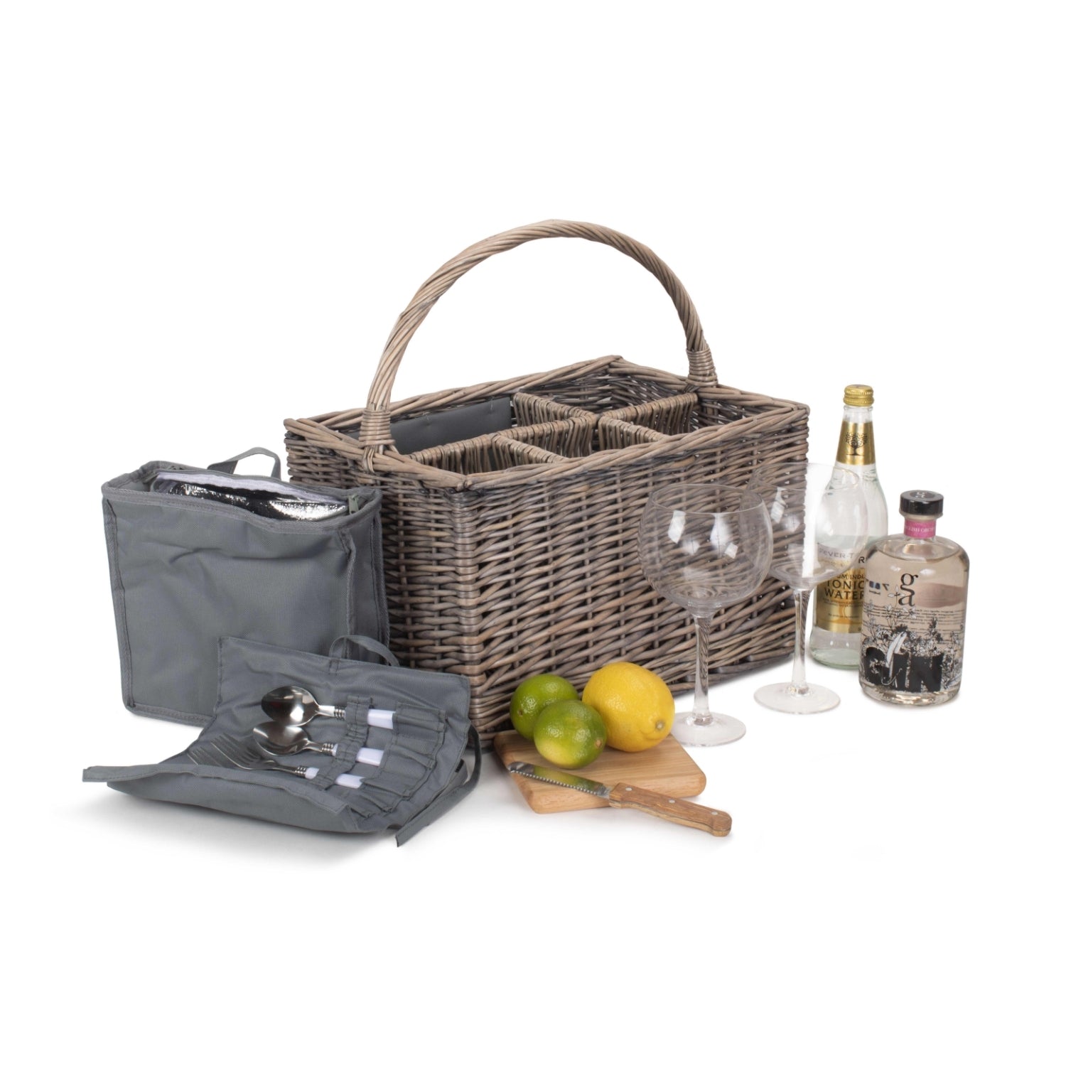 Grey Gin Picnic Drinks Wicker Basket