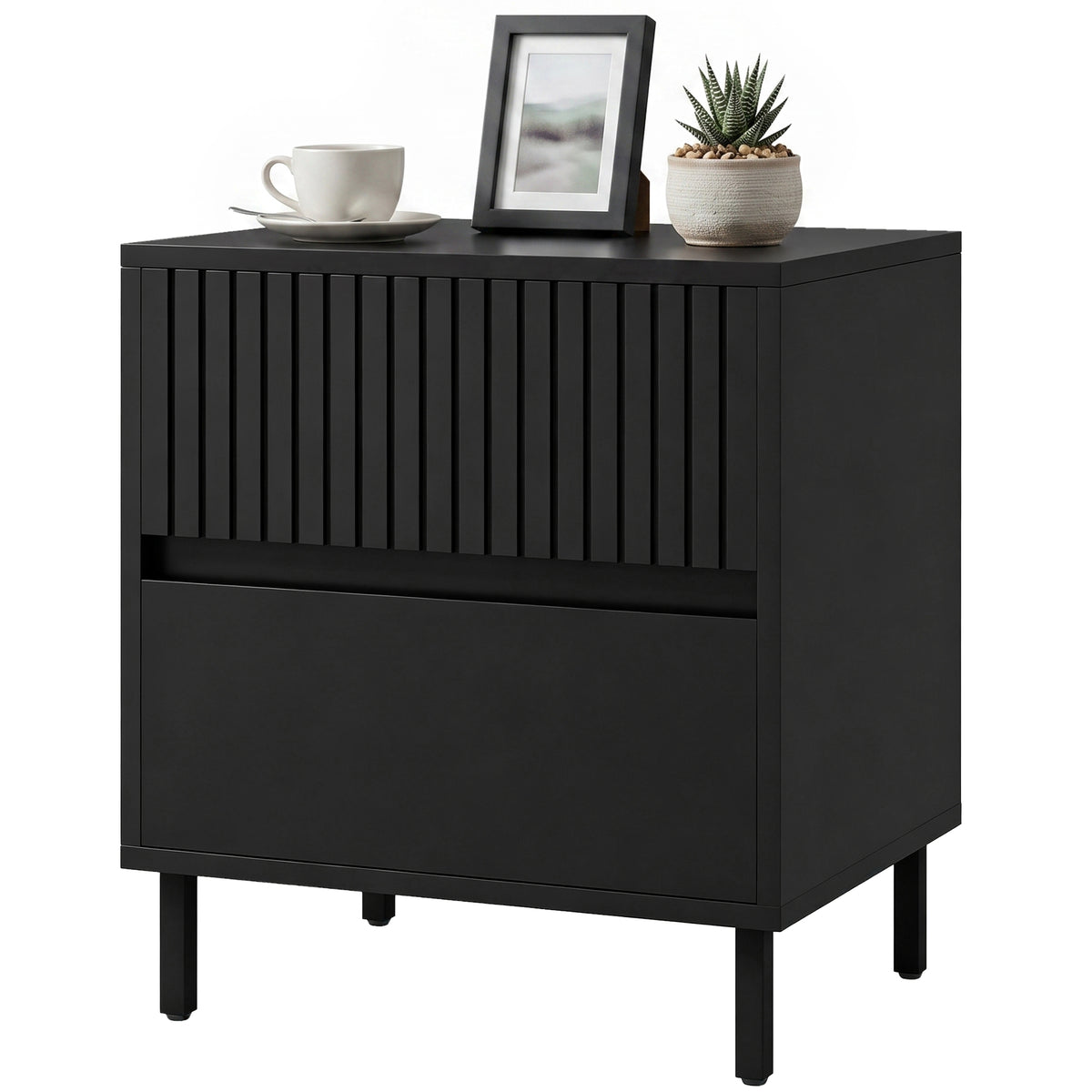 HOMCOM Bedside Cabinet With 2 Drawers, Storage And Steel Legs, Black
