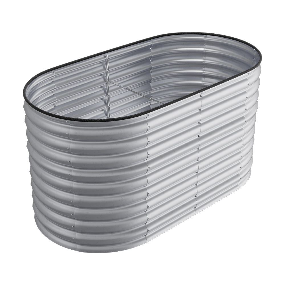 160/240/320cm W X 80cm D X 80cm Height Gardens Plan Oval-shaped Galvanized Steel Raised Garden Bed With Safety Edging & Ground Stakes | Small | Galvanized Silver