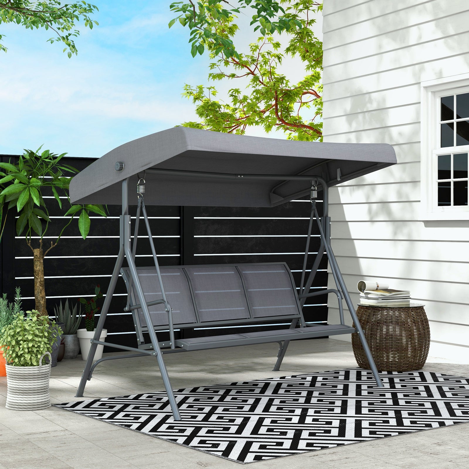 3 Seater Garden Swing Patio Hammock With Canopy For Outdoor