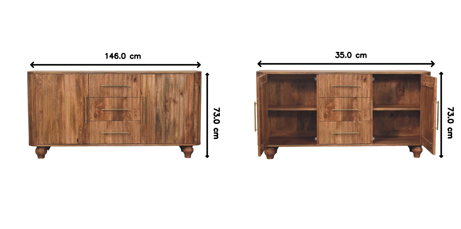 Montara Sideboard – Solid Wood, Golden Teak Finish, 3 Drawers & 2 Cabinets