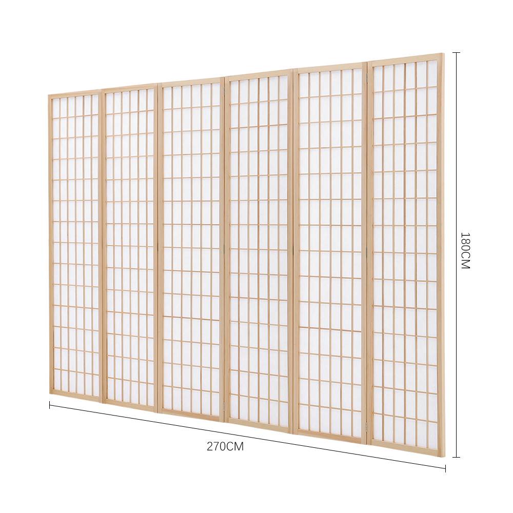 6-panel Freestanding Room Divider – Pine Wood Lattice Design | Natural