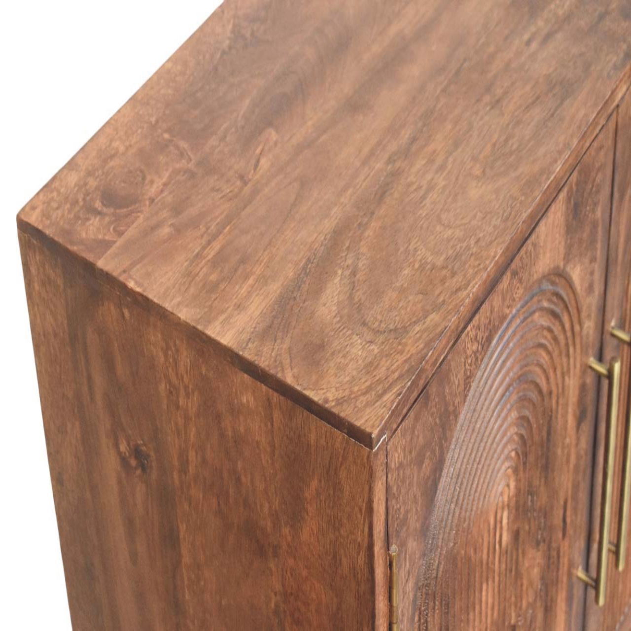 Solid Wood Arco Groove Sideboard, 2 Doors And 2 Shelves, Dark Brown