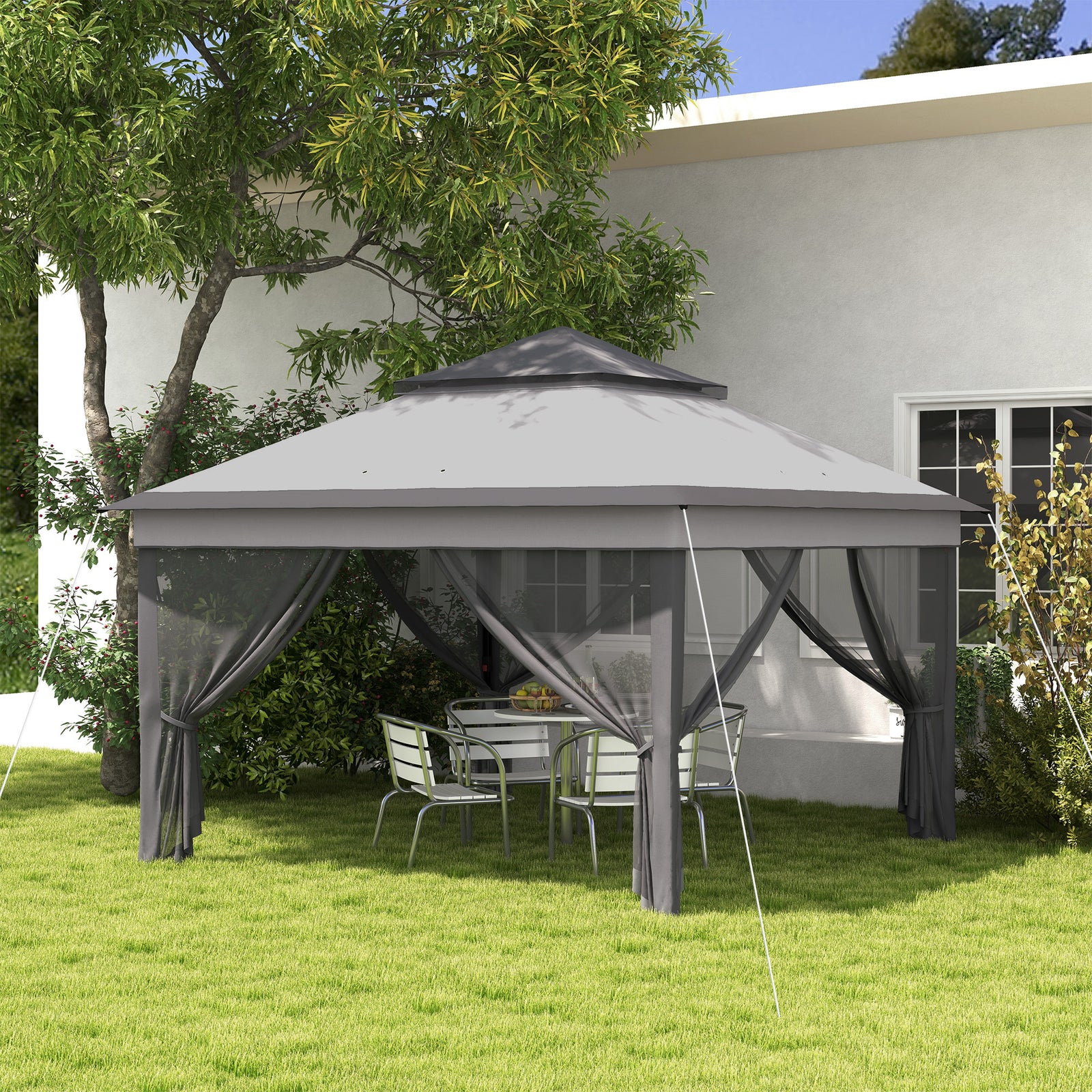 3 X 3(m) Pop Up Gazebo Tent With Netting, Height Adjustable | Gray