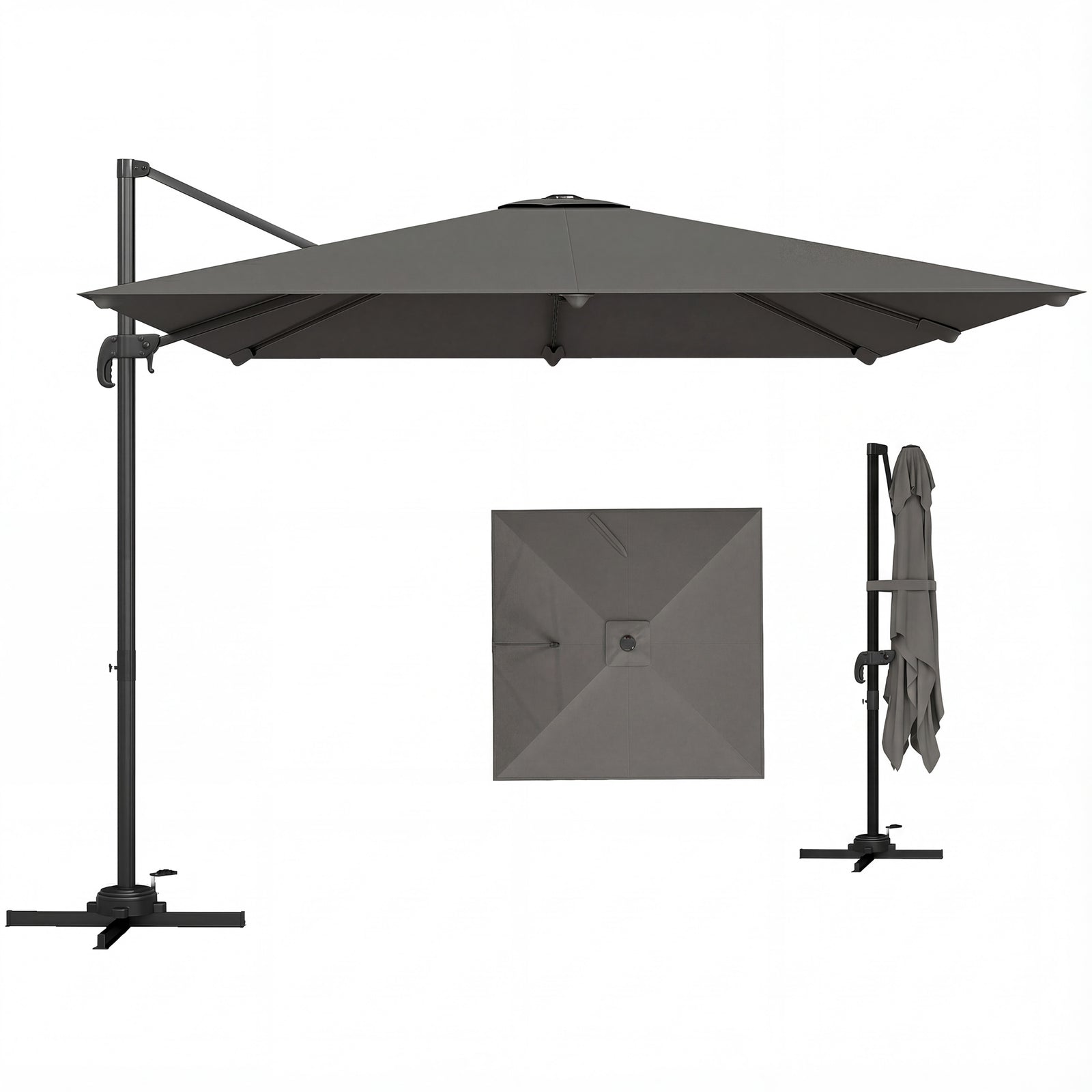 3 X 3 M Cantilever Parasol, Square Patio Umbrella With Crank Handle | Dark Grey