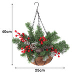 Pre Lit Artificial Christmas Hanging Basket With Frosted Pine Cone