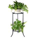 2-tier Black Vintage Metal Plant Stand Vertical Plant Display Rack With Decorative Trays 50cm Tall