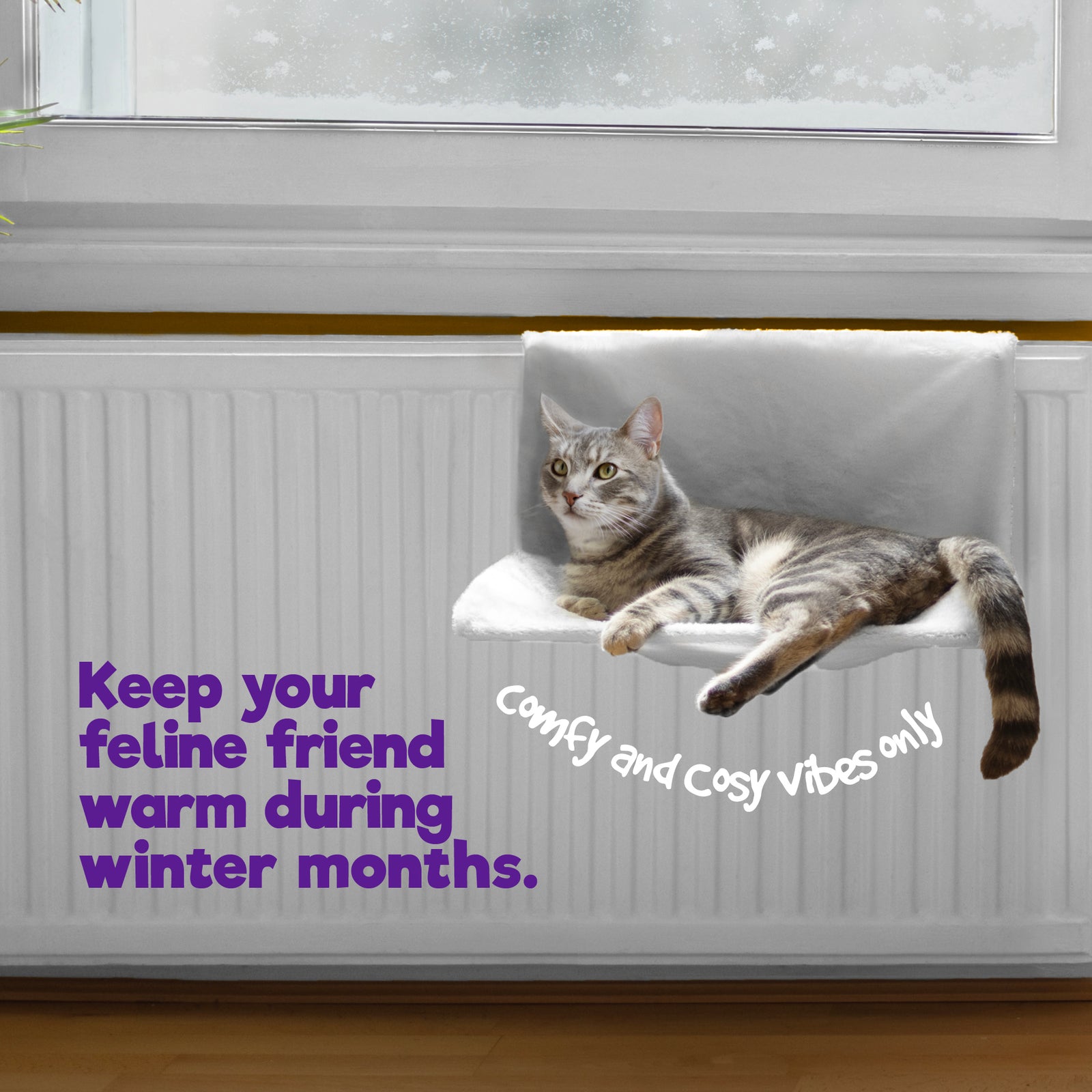 Petlicity Radiator Bed For Cats White Faux Fur Cover With Durable Steel Frame