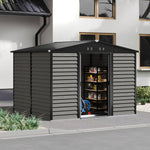 10 X 8ft Metal Storage Shed With Foundation, Double Sliding Doors & Vents, Weatherproof Outdoor Tool Shed For Garden Or Backyard