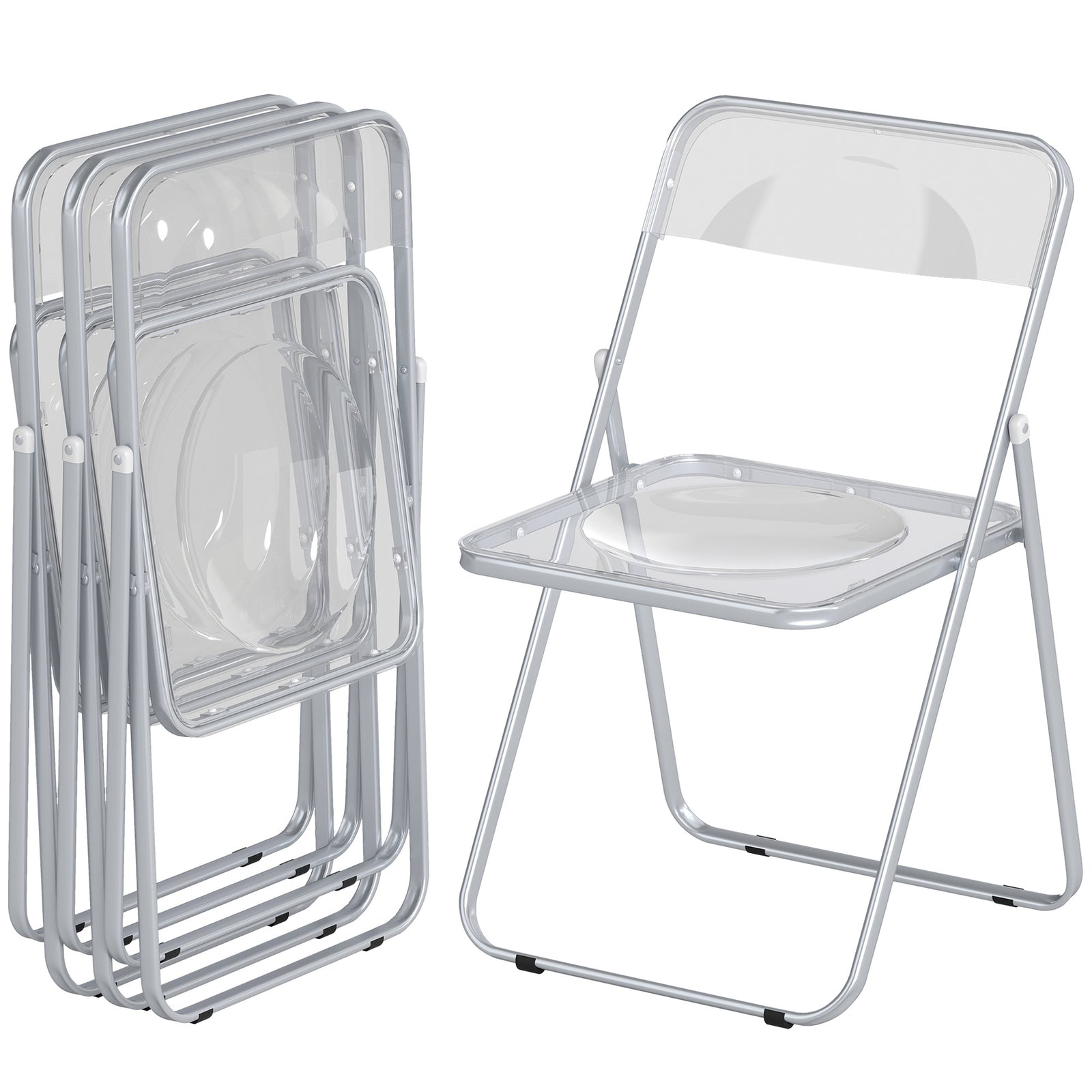 HOMCOM Foldable Chairs With Heavy Duty Steel Frame, Clear