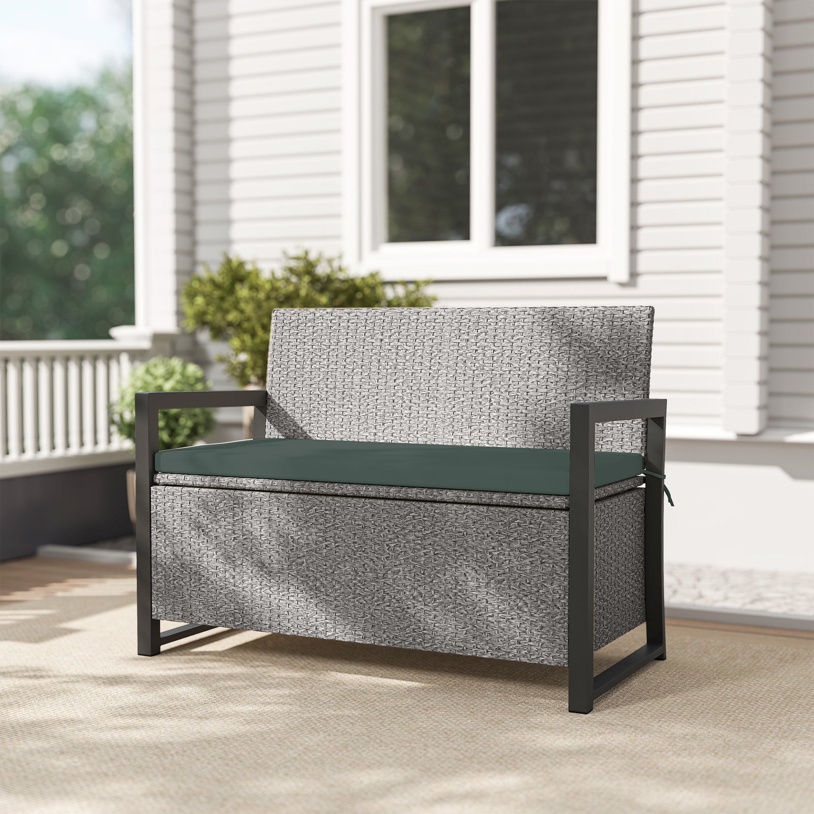 Garden Storage Bench, 151.5l Pe Rattan Bench With Storage