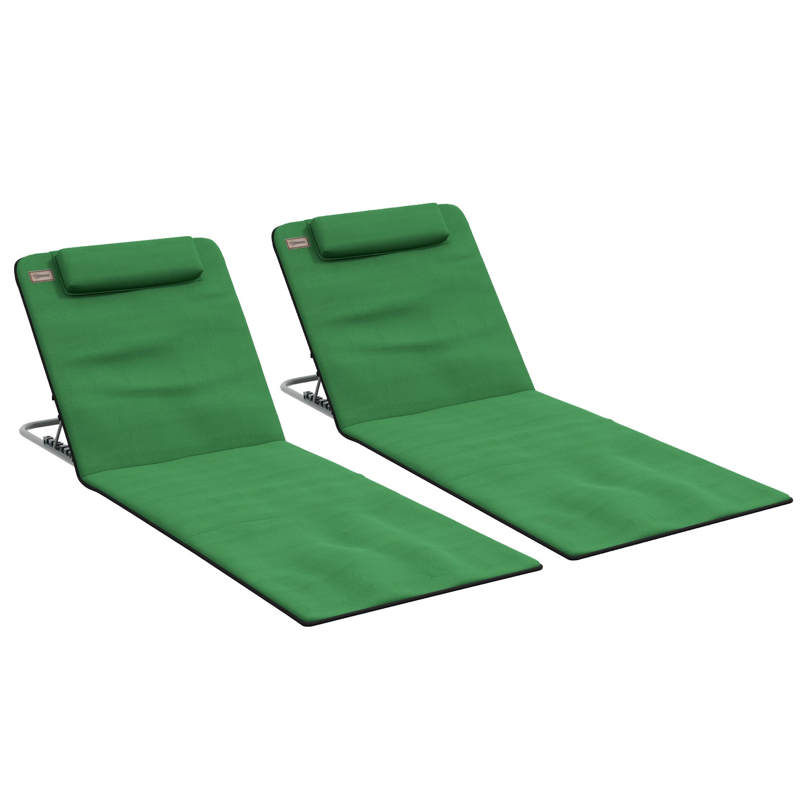 2pc Outdoor Beach Mat Steel Reclining Chair Set W/ Pillow | Green