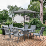 7 Pcs Garden Dining Set, Table W/ Umbrella Hole & Cushion | Gray