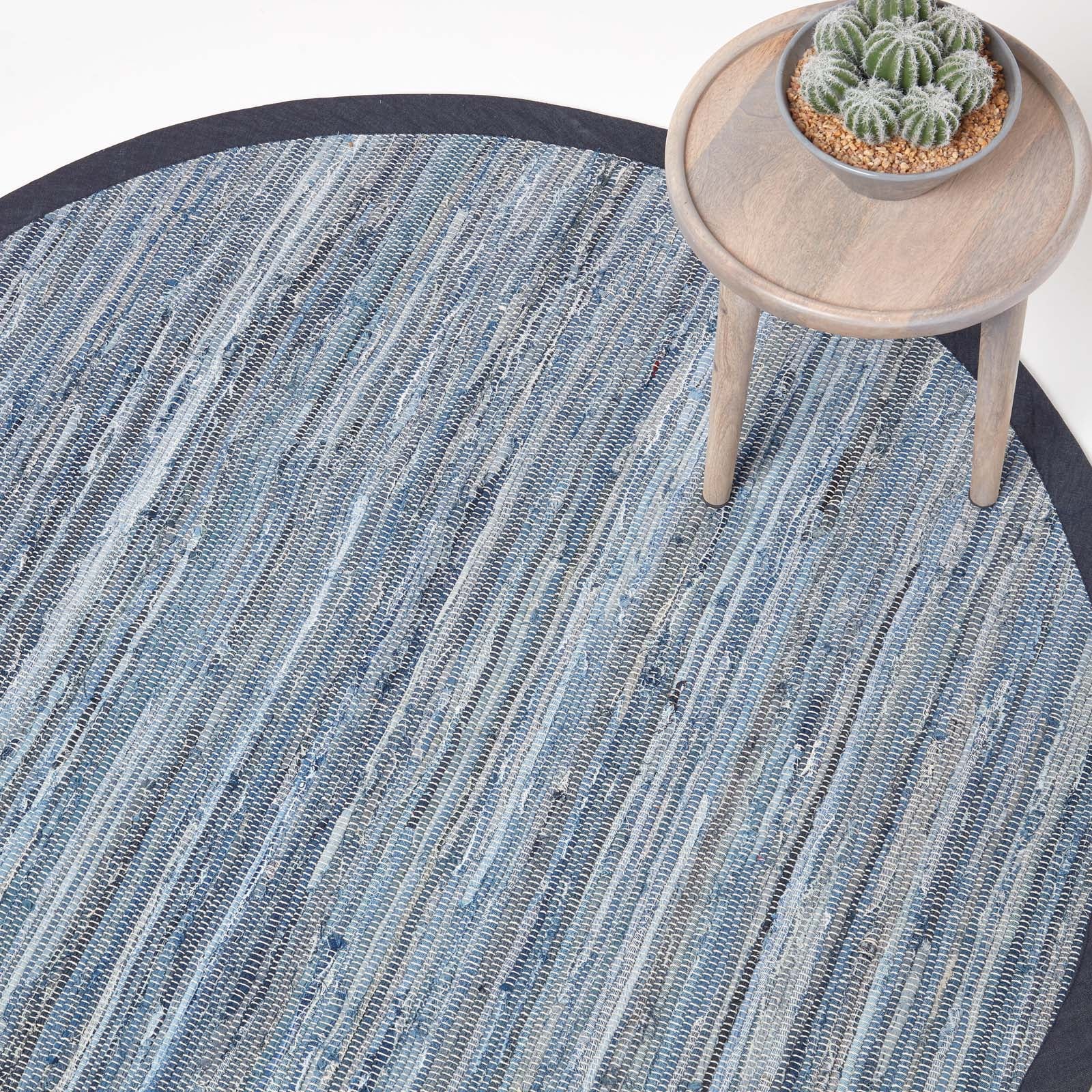 Blue Denim Handwoven Striped Chindi Rug | 150cm | Blue
