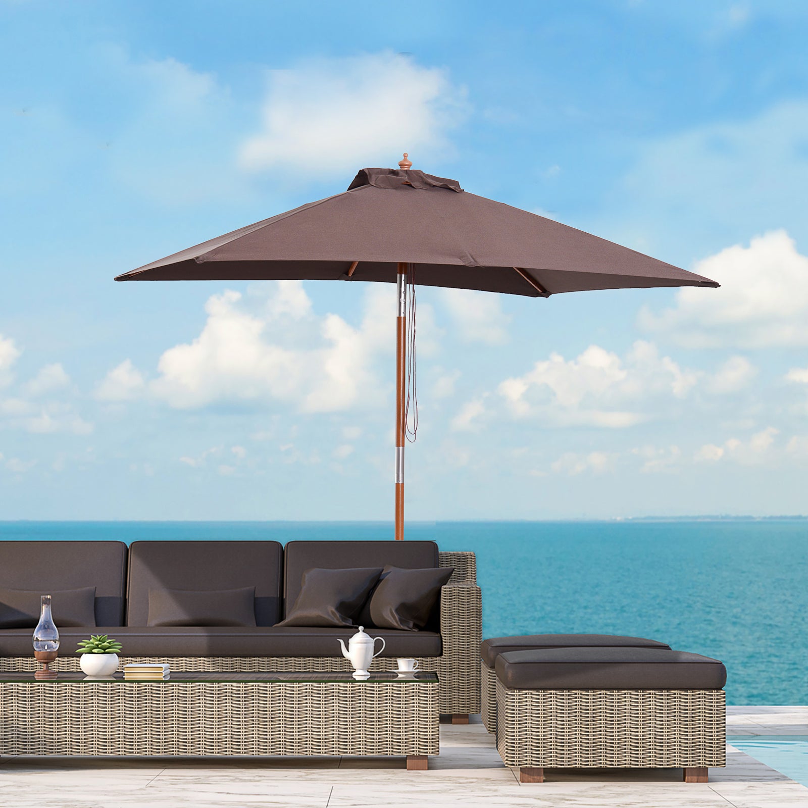 2x1.5m Wooden Patio Umbrella Parasol | Brown