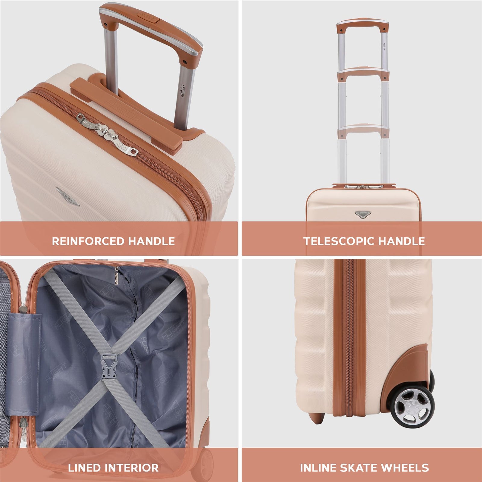 45x36x20cm Easyjet Free Cabin Bag 2 Wheel Suitcase Hard Shell Carry On | Cabin | Cream