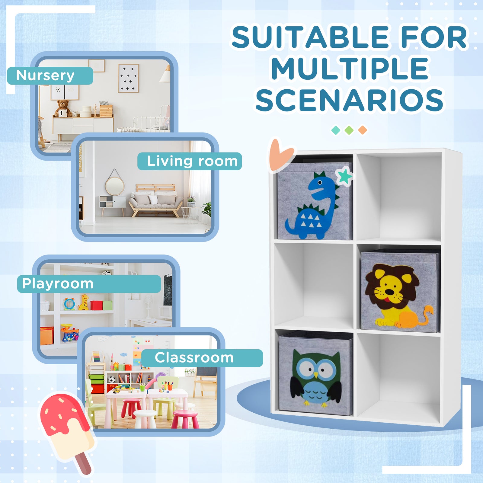 Toy Organiser With Three Non-woven Fabric Drawers For Bedroom - White