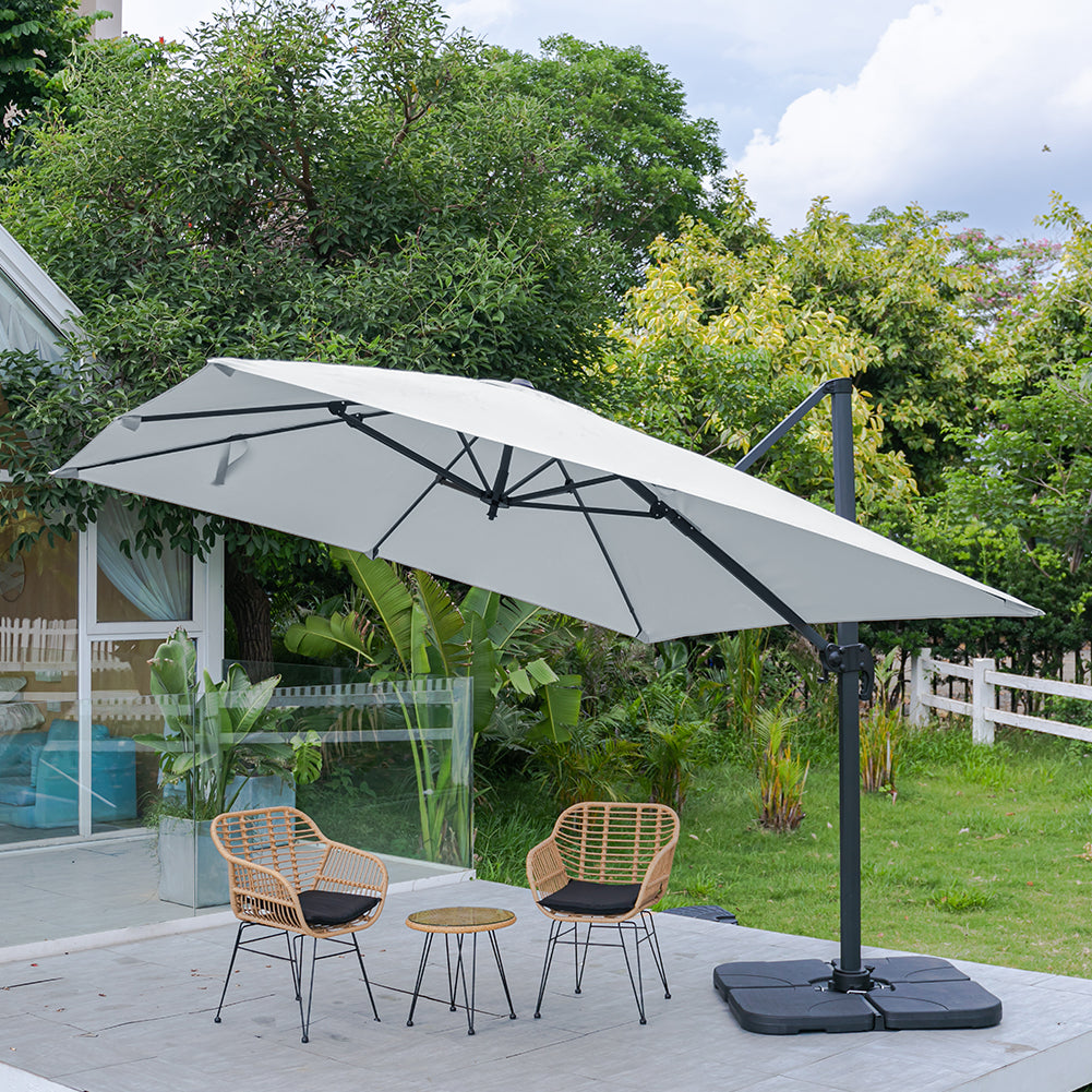 Large Square Patio Parasol With Durable Polyester Canopy, Pa Waterproof Coating, Adjustable Height, 360° Foot Pedal Rotation With Cross Base & Square Base | One Size | Light Grey