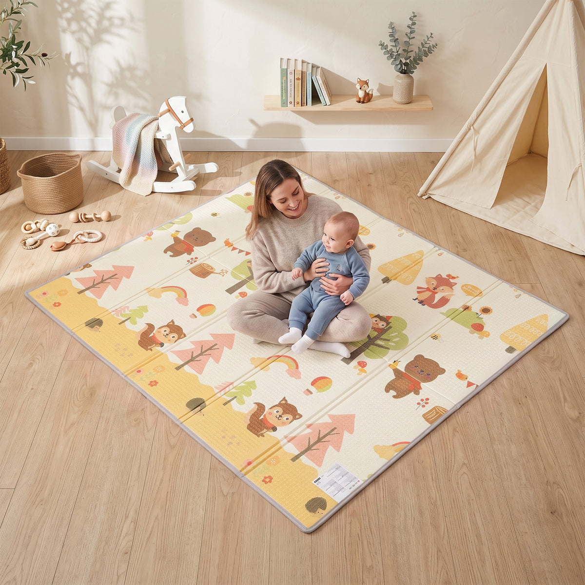 Foldable Reversible Baby Play Mat 200 X 180 Cm, Tree & Forest
