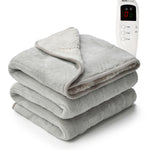 Heated Electric Throw 9h Timer 9 Heat Setting Shearling Fleece Blanket | Single | Silver
