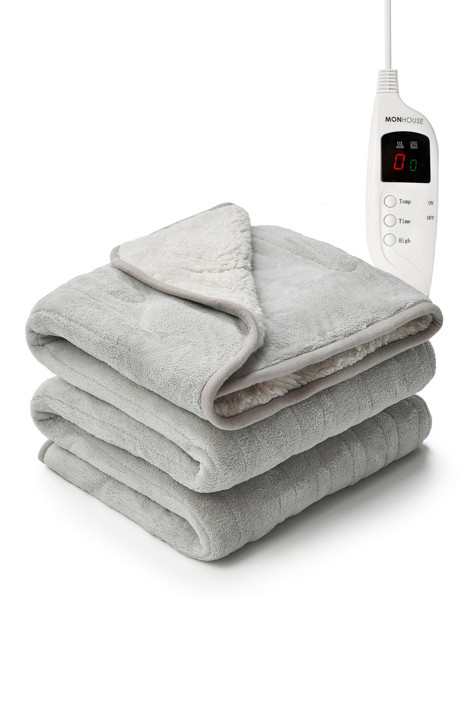 Heated Electric Throw 9h Timer 9 Heat Setting Shearling Fleece Blanket | Single | Silver