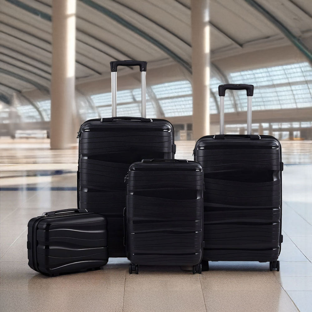 4pcs Lockable Travel Suitcase Set | Black
