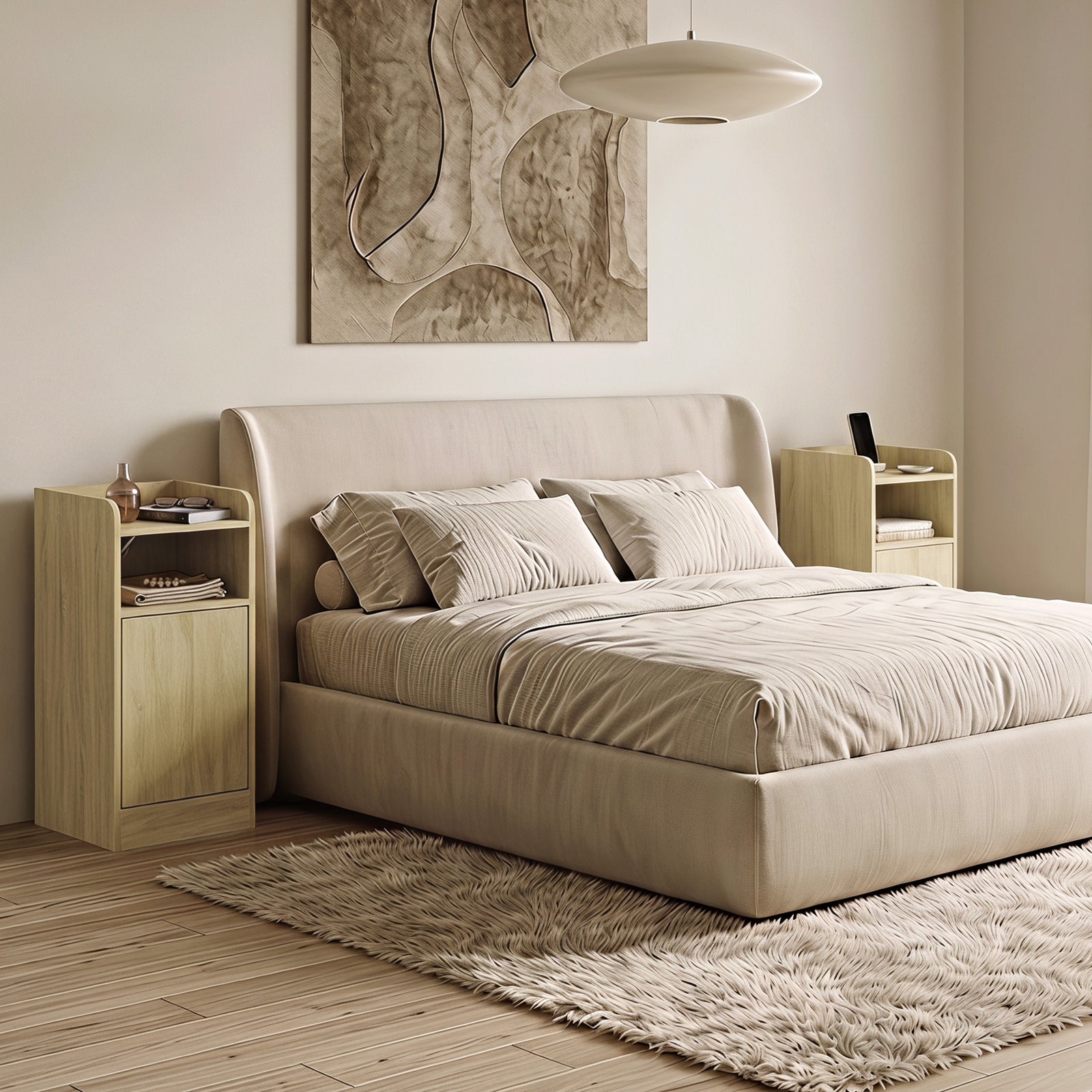 Slim Bedside Table Set Of 2 With Charging Station | Oak