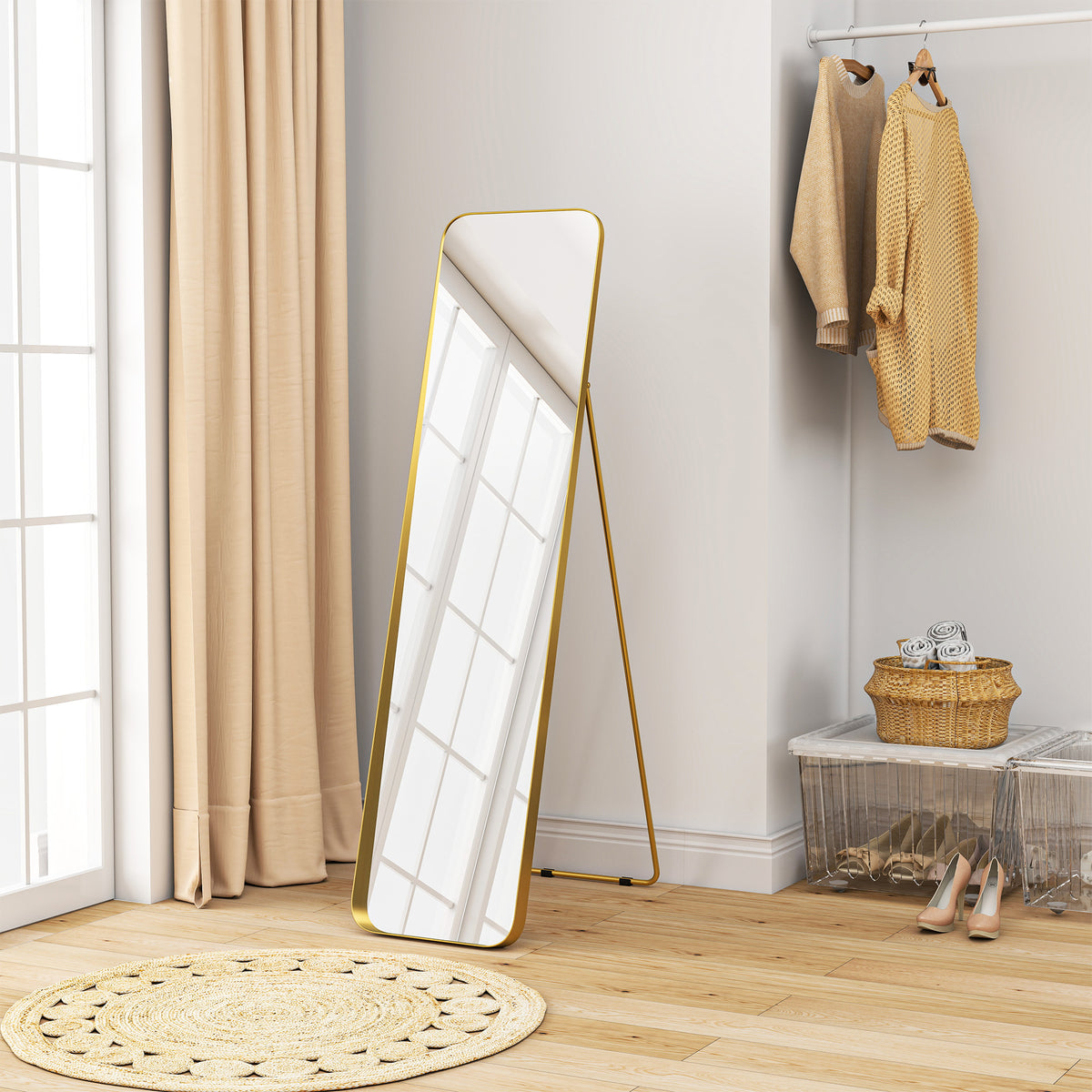 HOMCOM Rectangular Mirror For Bedroom Gold Tone