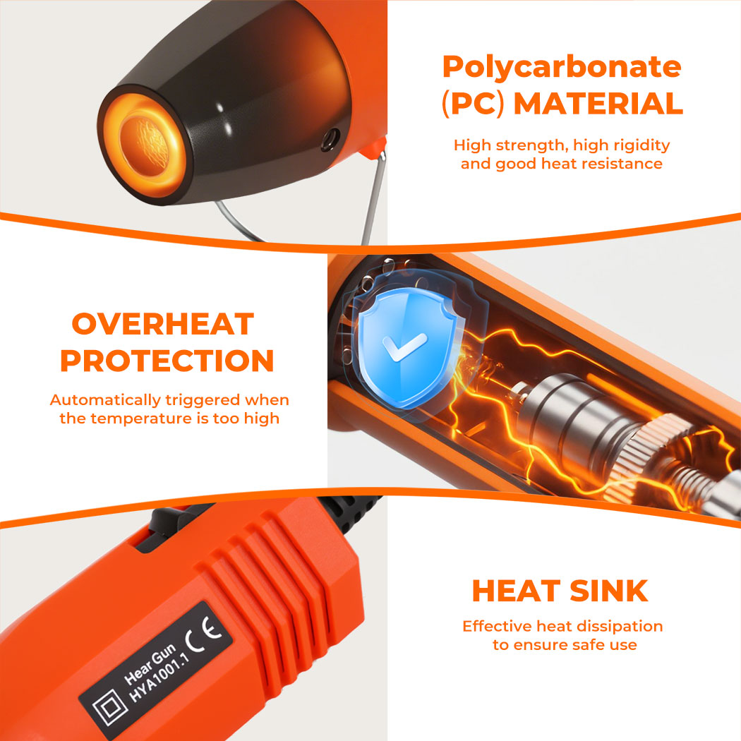 Hot Air Gun Portable Mini Heat Gun For Diy Crafts Shrink Wrapping | Orange