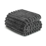 Ribbed Jacquard Fleece Blanket Throw Soft Warm Bed & Sofa Cover | 150cm x 200cm | Dark Grey