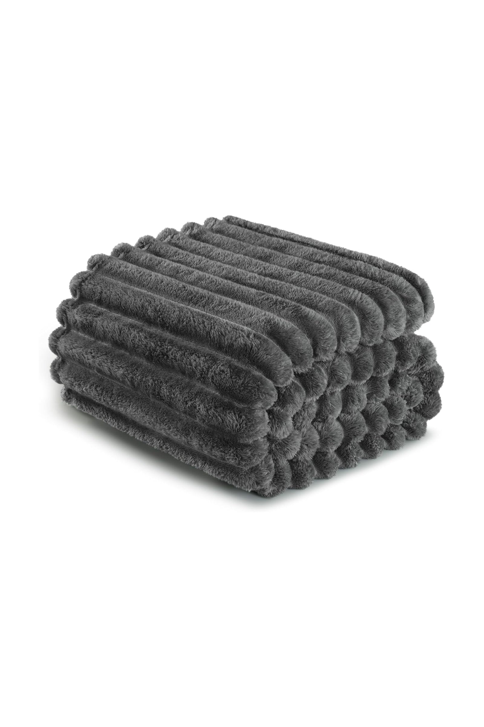Ribbed Jacquard Fleece Blanket Throw Soft Warm Bed & Sofa Cover | 150cm x 200cm | Dark Grey