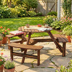 6 Person Fir Wood Table Bench Set Outdoor Garden Patio, Carbonized | Brown